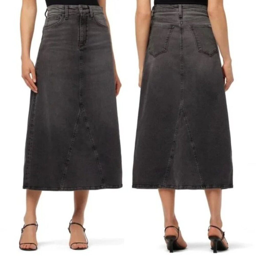 New Joe's Jeans Maxi Skirt In Faye Gray Black Denim A-Line Stretch Size 25 NWT